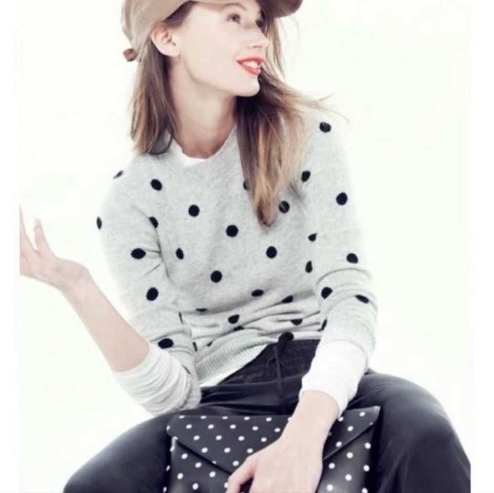 J crew  merino wool gray polka dot sweater  size M